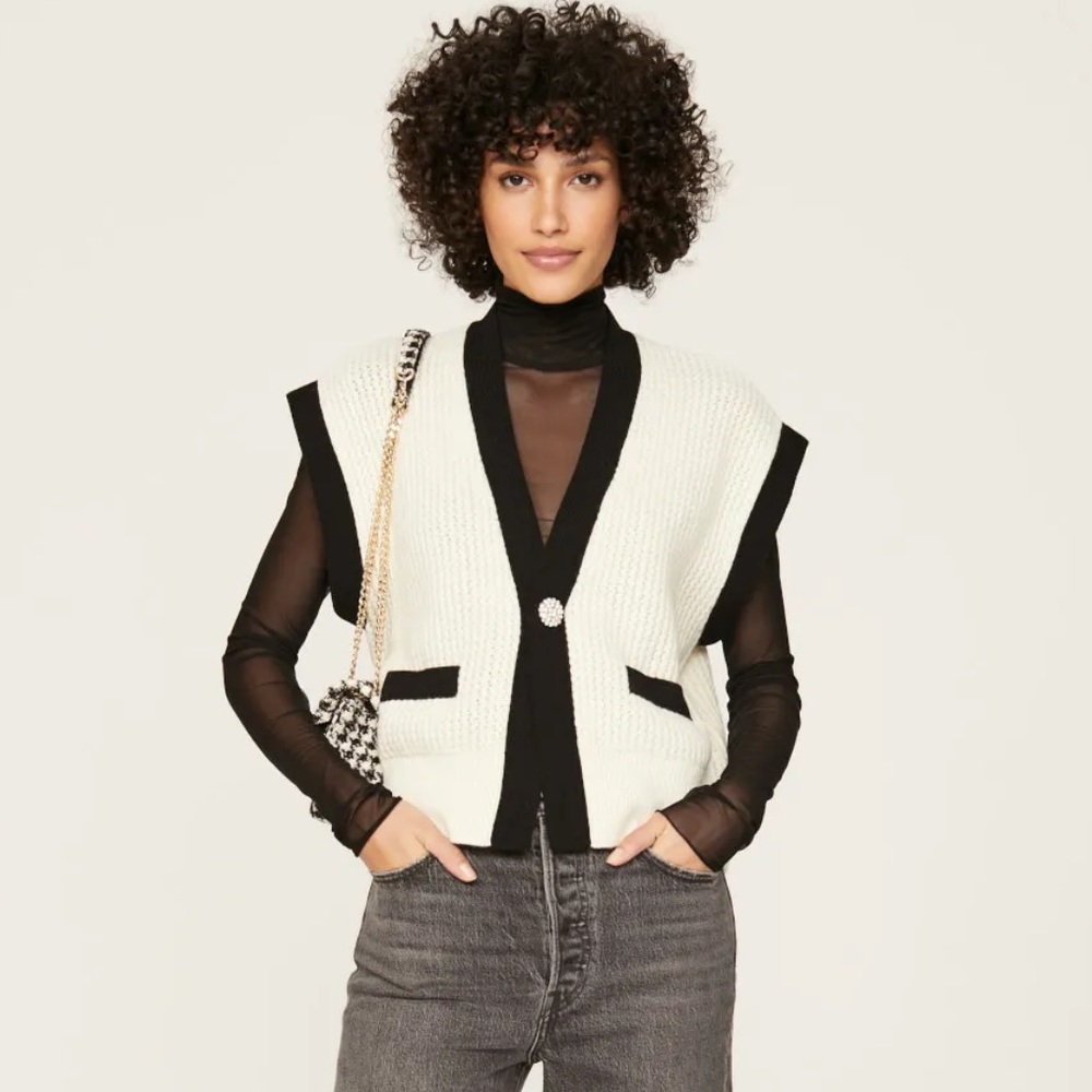 Sandro Sydney Contrast Trim Sleeveless Cardigan- NWT